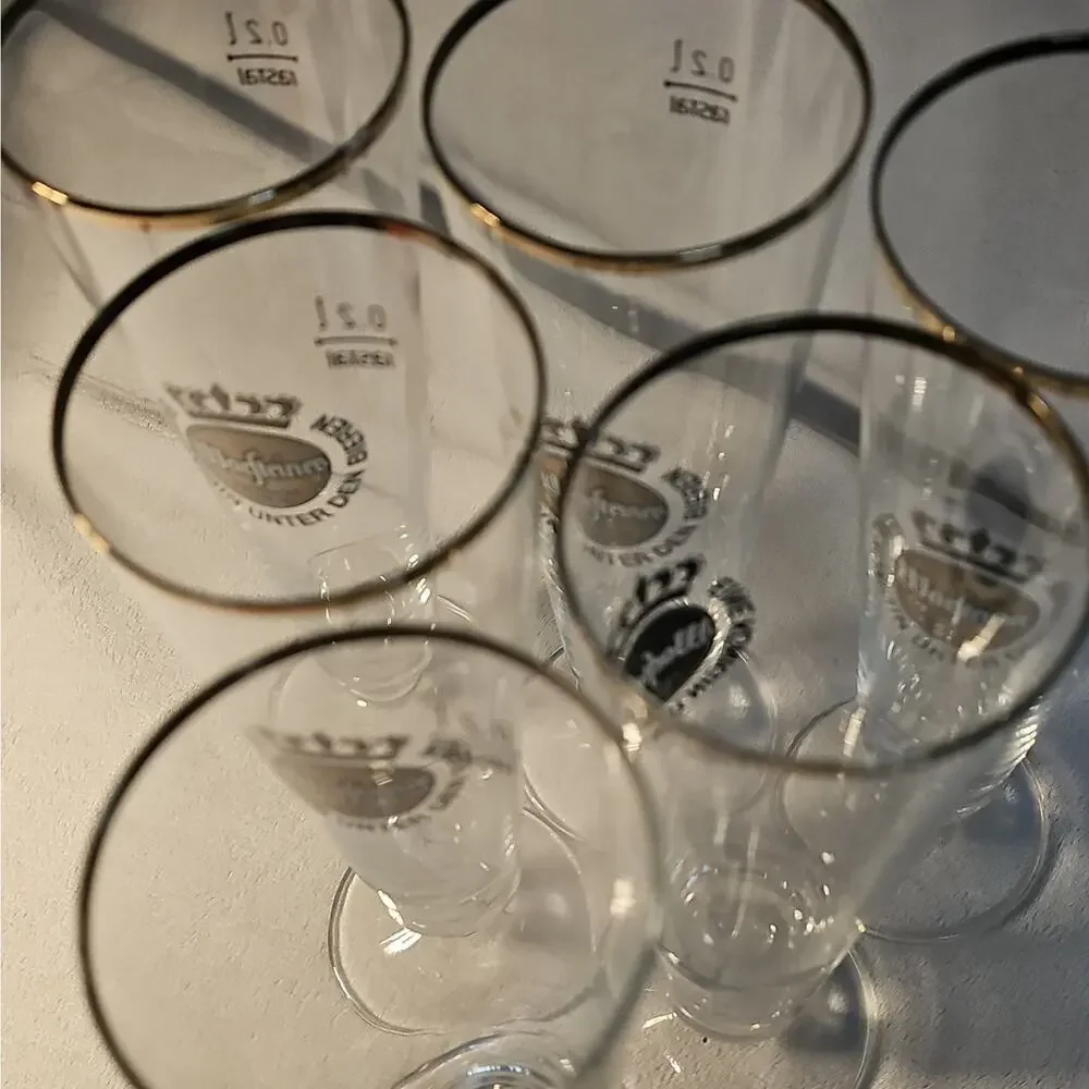 Warsteiner Premium Verum Beer Glasses Set of 6 0.2L Clear Gold Rim Logo